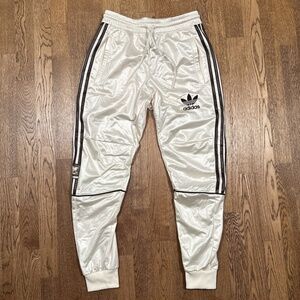 Adidas Chile 20 Wet Look White Ivory Brown Striped Satin Track Pants Mens Small